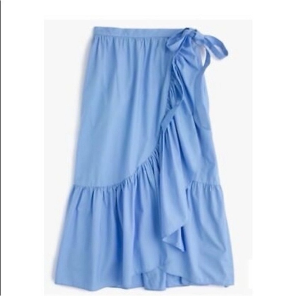 J. Crew Sky Blue Midi Wrap Skirt with Ruffle and Side Tie